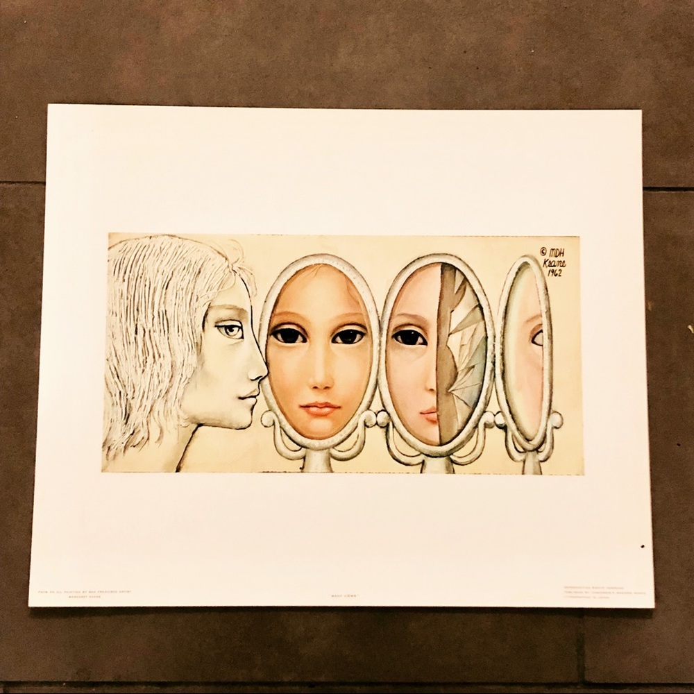 Surreal Vanity Mirrors Art Print - Cream and Beige Wall Decor